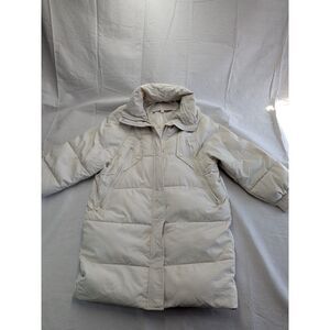 Minimalist Gorpcore Size L Cream Long Puffer Coat Quilted Winter Jacket